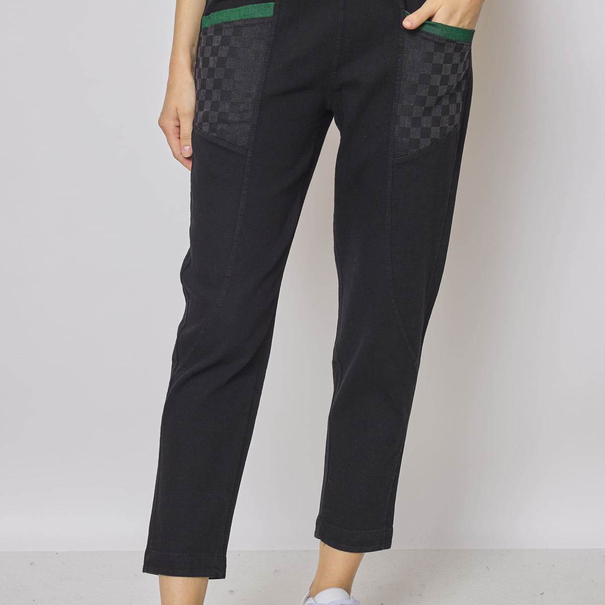 Jean noir poches à motif damier