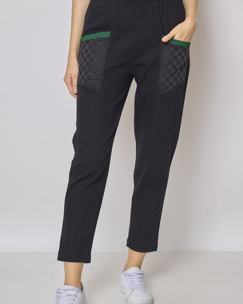 Jean noir poches à motif damier