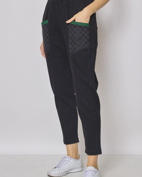 Jean noir poches à motif damier