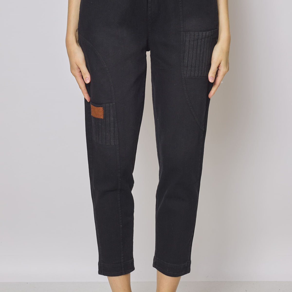 Jean noir patchwork rayures