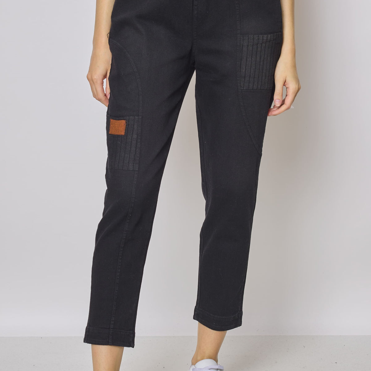 Jean noir patchwork rayures