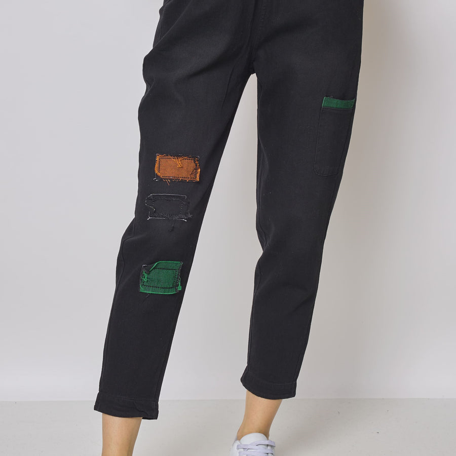 Black patchwork jeans