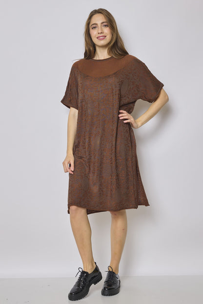 Mid-length dress with sun prints