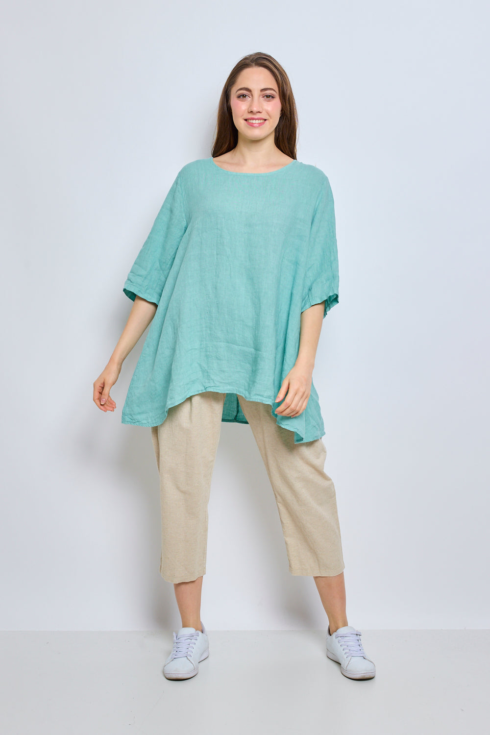 Round neck linen top