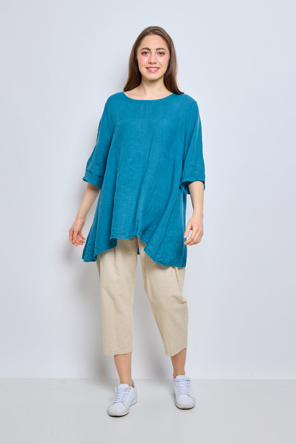 Round neck linen top