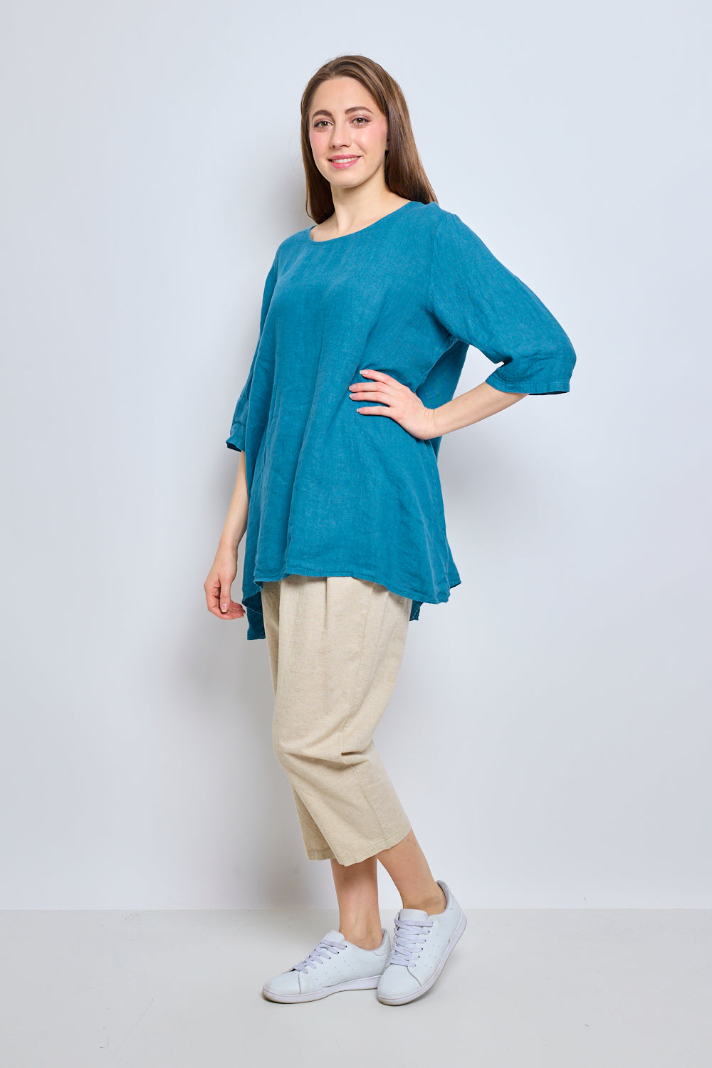 Round neck linen top