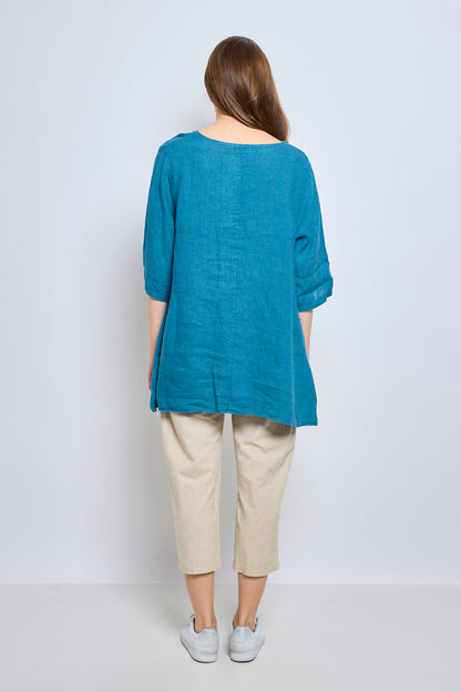 Round neck linen top