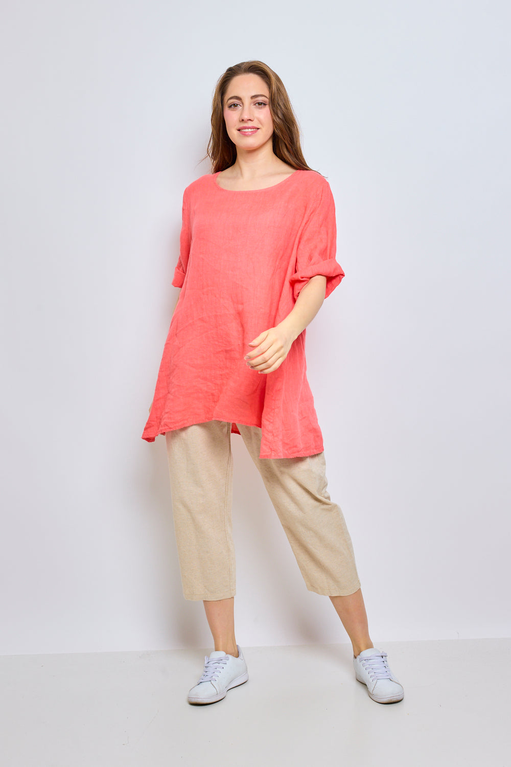 Round neck linen top