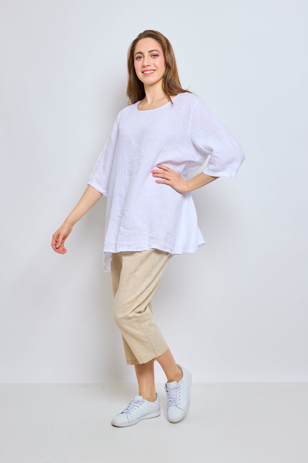 Round neck linen top