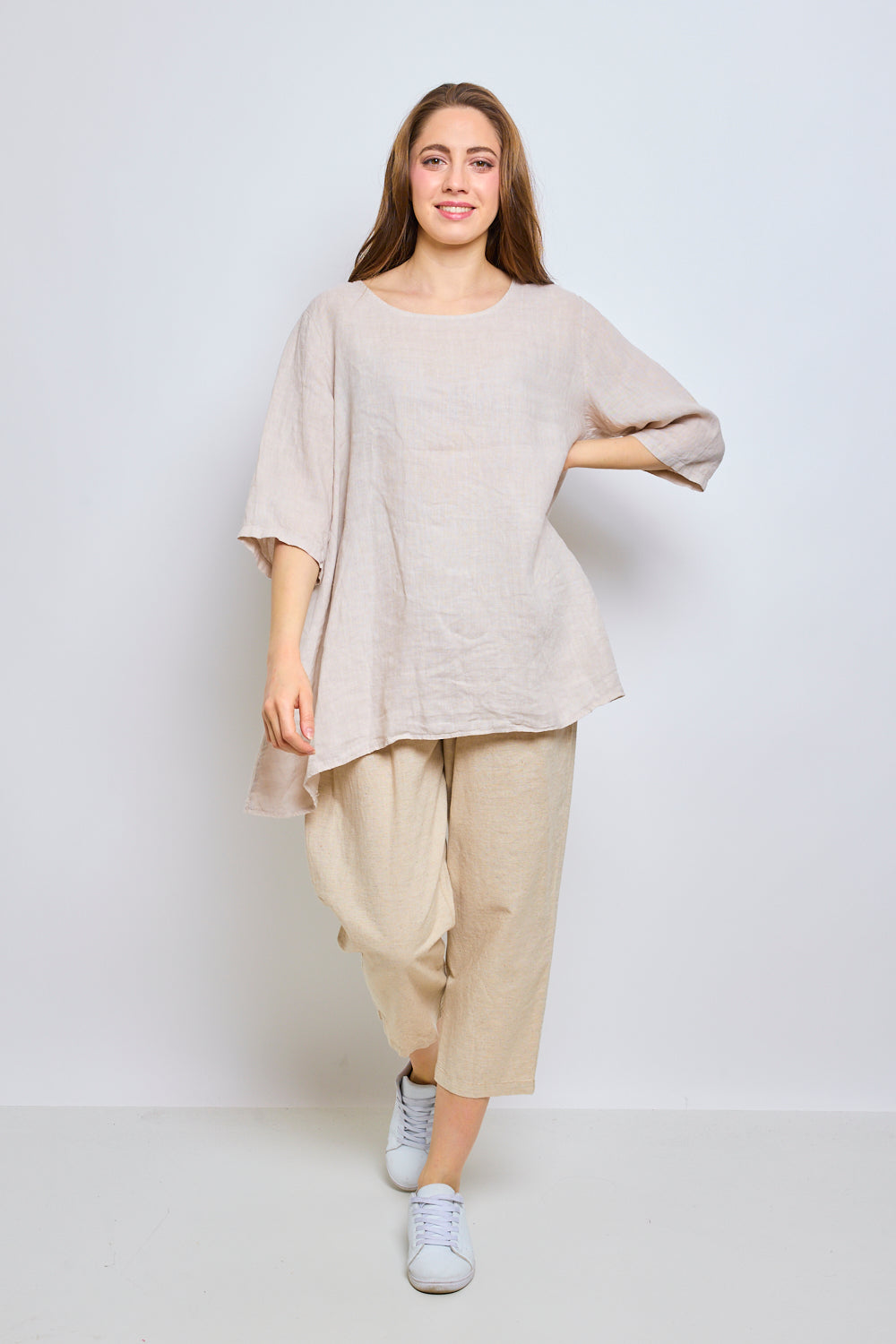 Round neck linen top