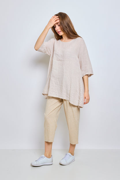 Round neck linen top