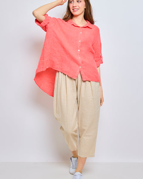 Chemisette en lin à manches pattes boutonnées