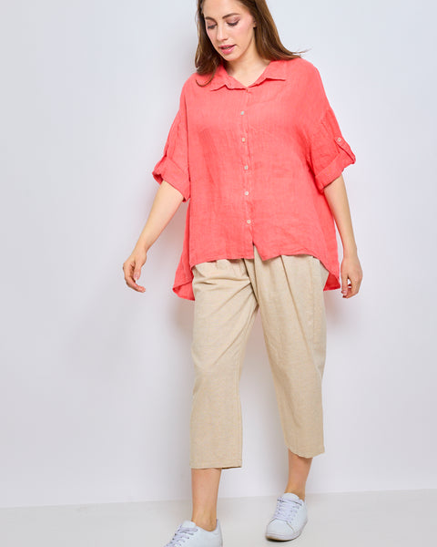 Chemisette en lin à manches pattes boutonnées