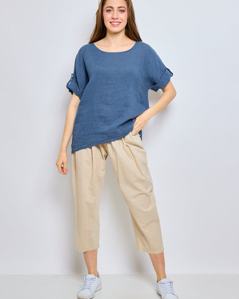 Top en lin avec manches à pattes boutonnées