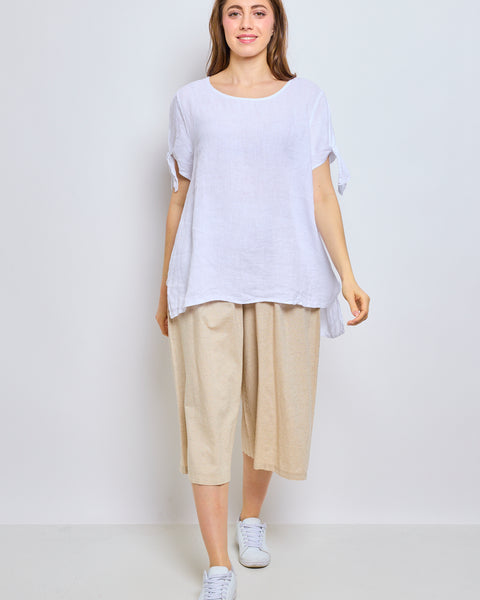 Top en lin avec manches nouées et dos fendu