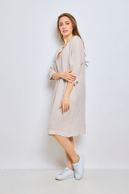 Linen dress with inverted V-neck