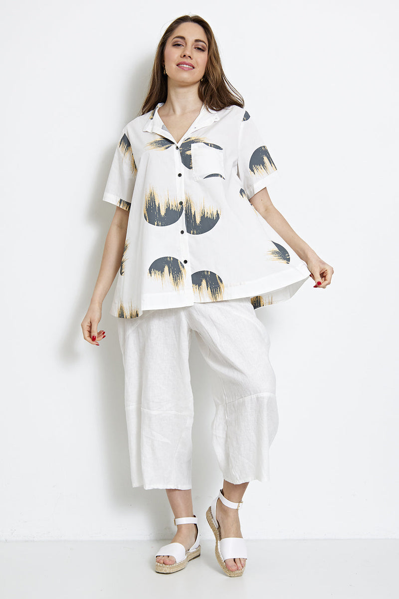 Blouse chemise courte à motifs cercles flamboyants