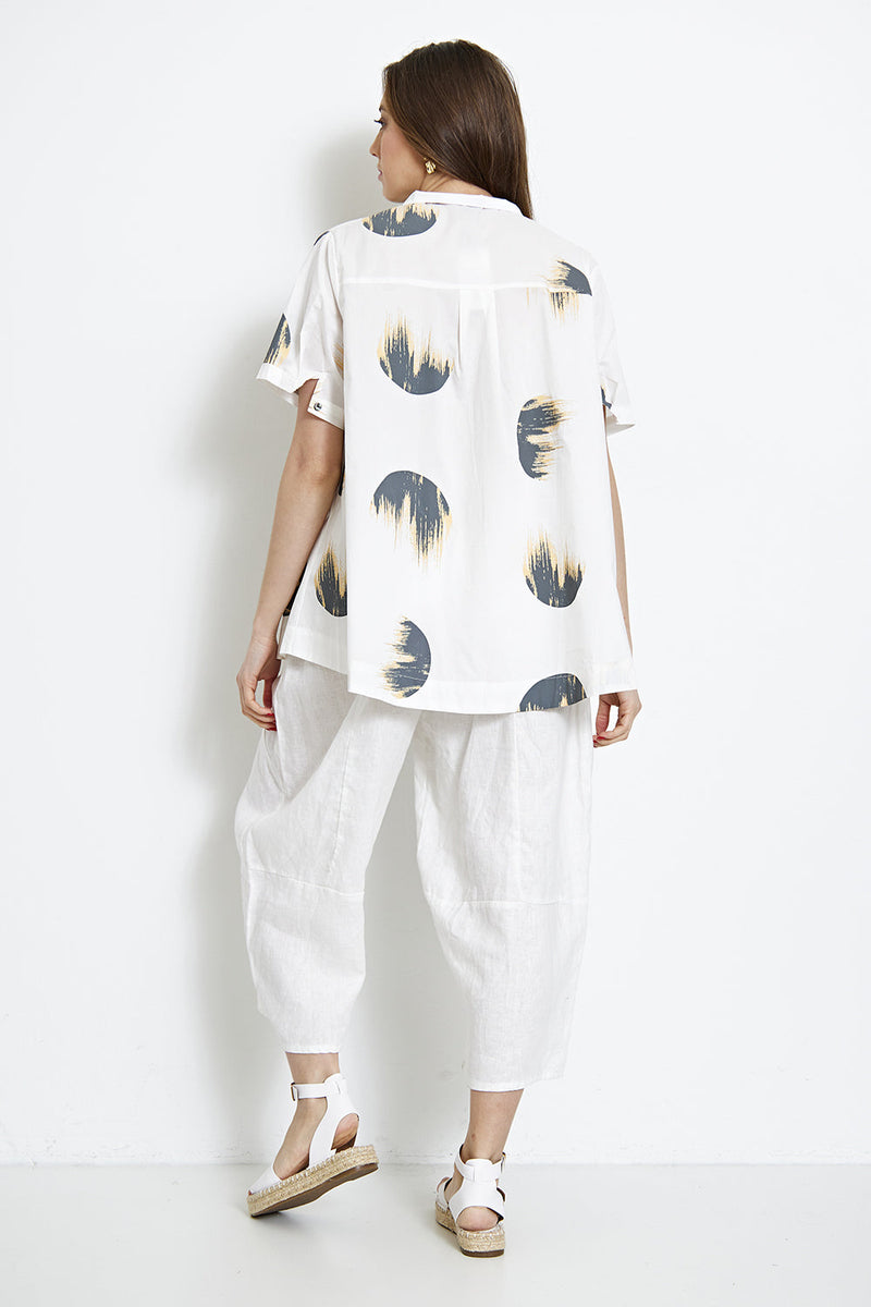 Blouse chemise courte à motifs cercles flamboyants