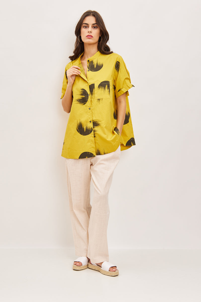 Blouse chemise courte à motifs cercles flamboyants