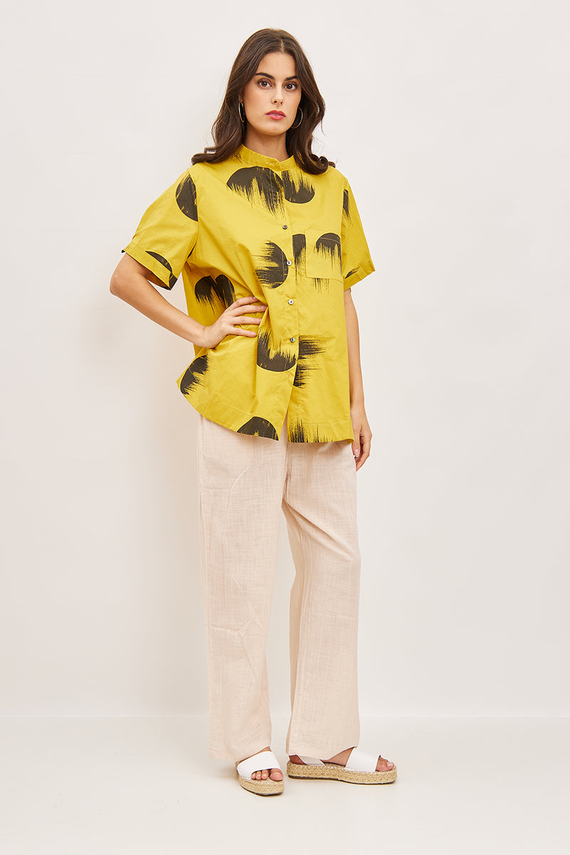 Blouse chemise courte à motifs cercles flamboyants