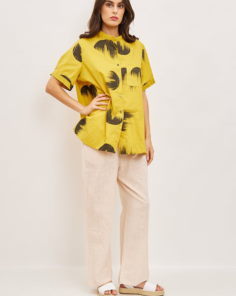 Blouse chemise courte à motifs cercles flamboyants