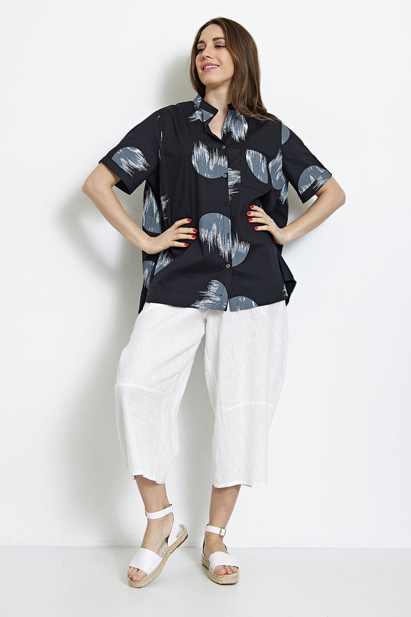 Blouse chemise courte à motifs cercles flamboyants