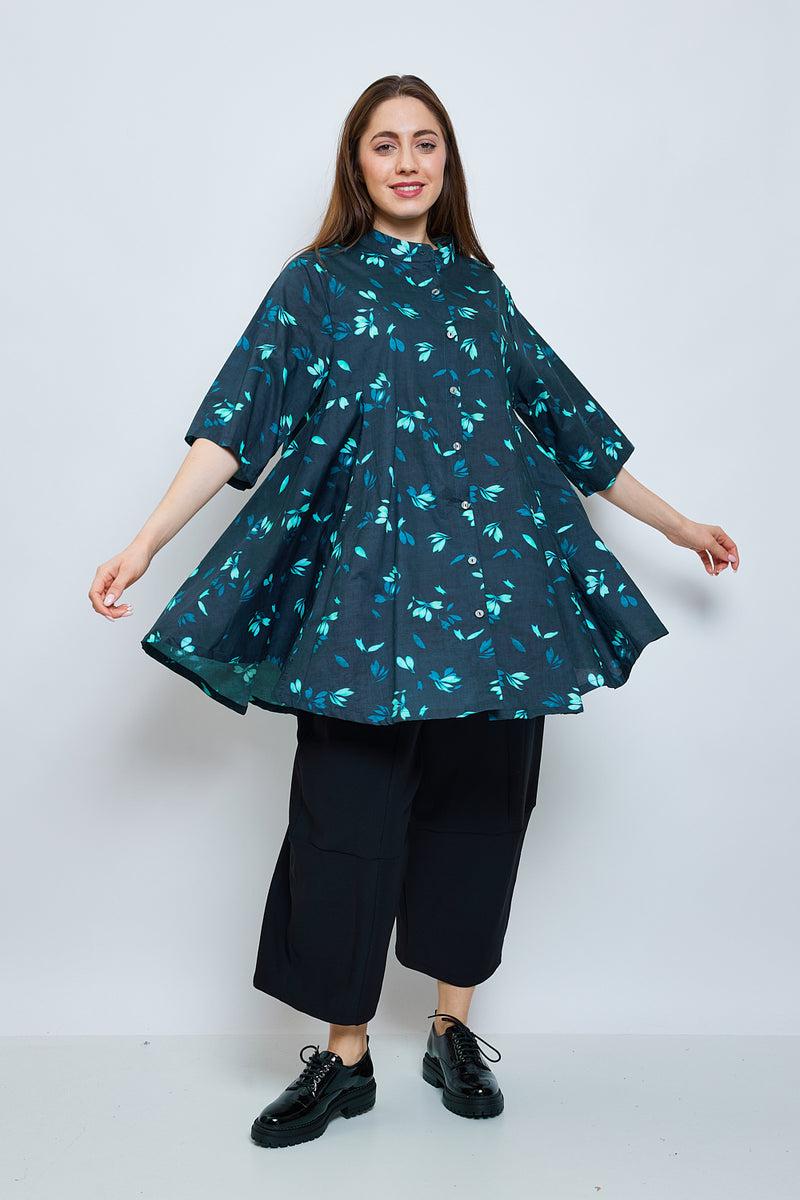 Chemise aux fleurs de cerisiers turquoise