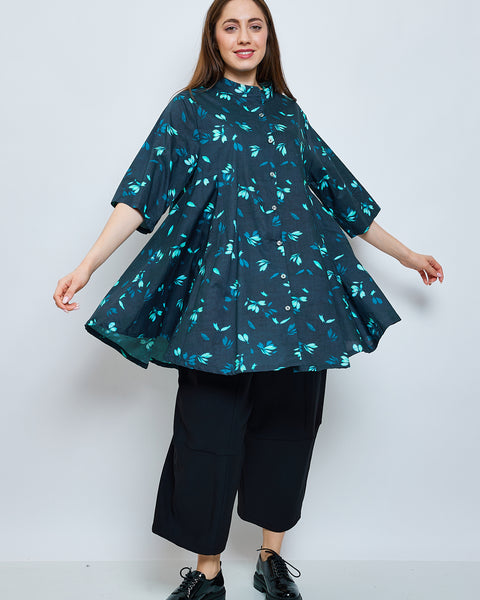 Chemise aux fleurs de cerisiers turquoise