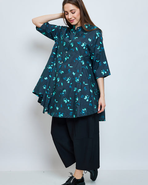 Chemise aux fleurs de cerisiers turquoise