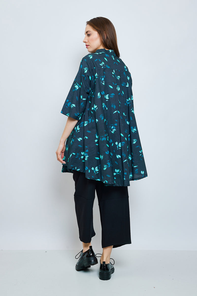 Chemise aux fleurs de cerisiers turquoise