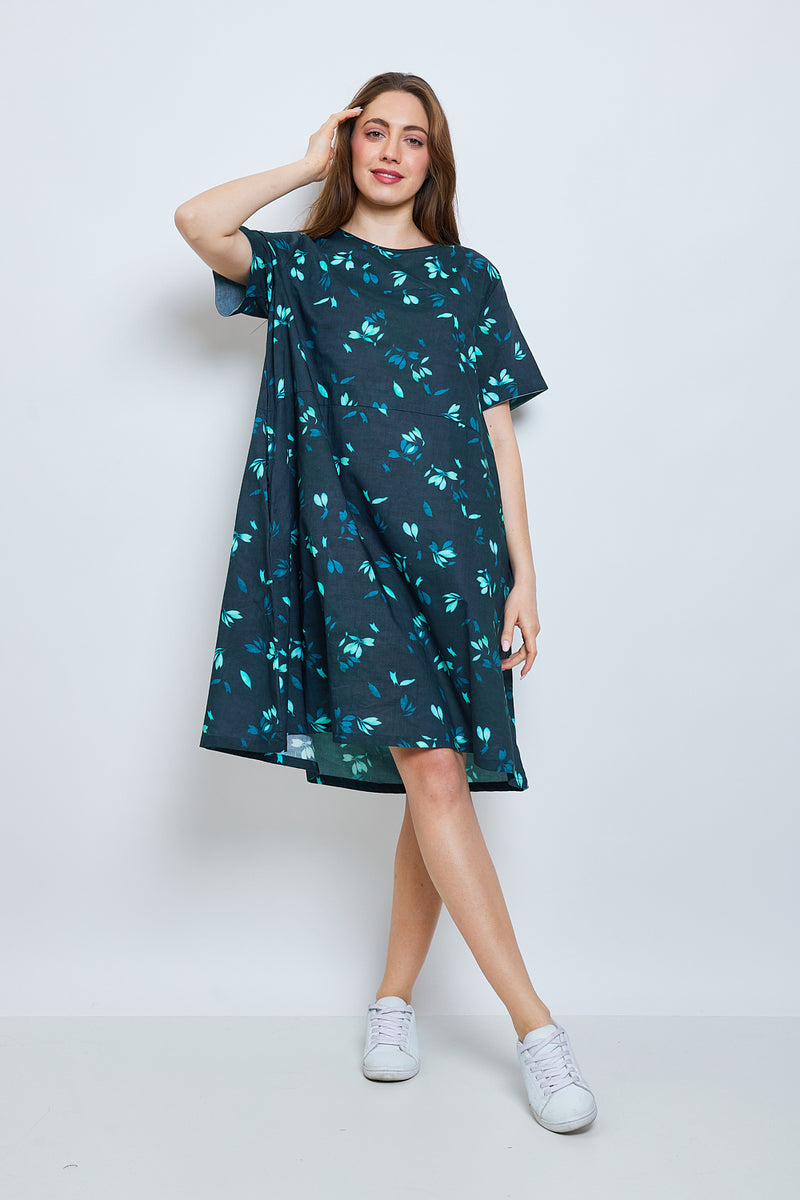 Robe aux fleurs de cerisiers turquoise
