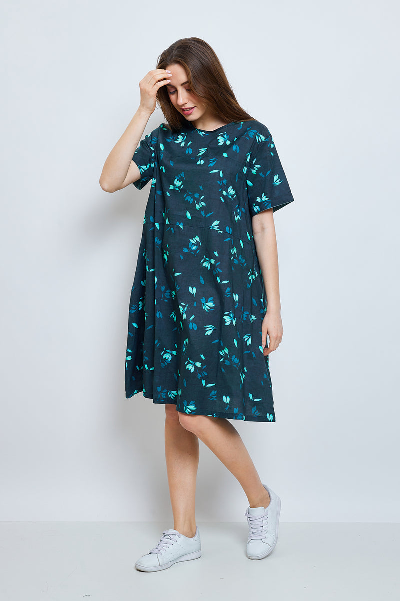 Robe aux fleurs de cerisiers turquoise