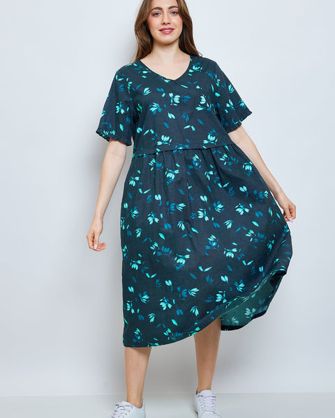 Robe longue aux fleurs de cerisiers turquoise