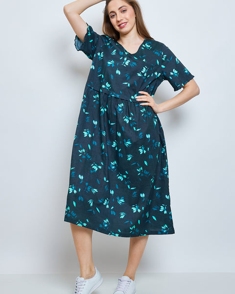 Robe longue aux fleurs de cerisiers turquoise