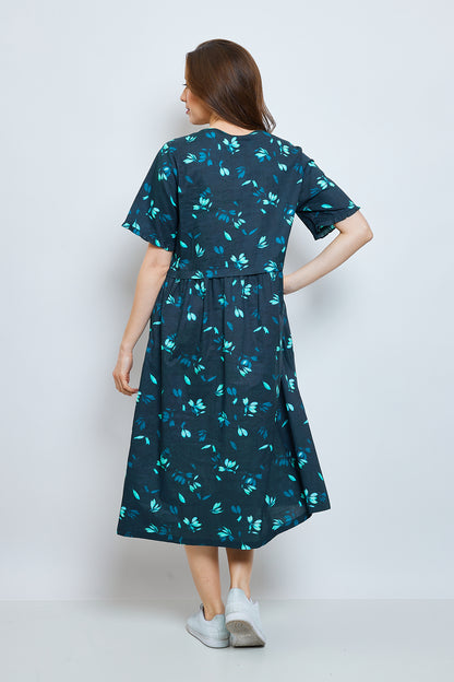 Long dress with turquoise cherry blossoms