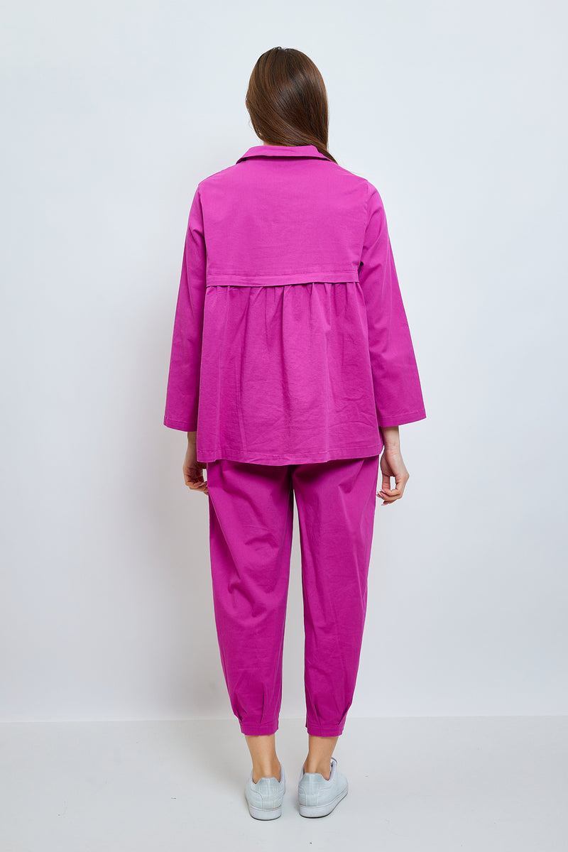 Chemise unie mi-volantée en coton