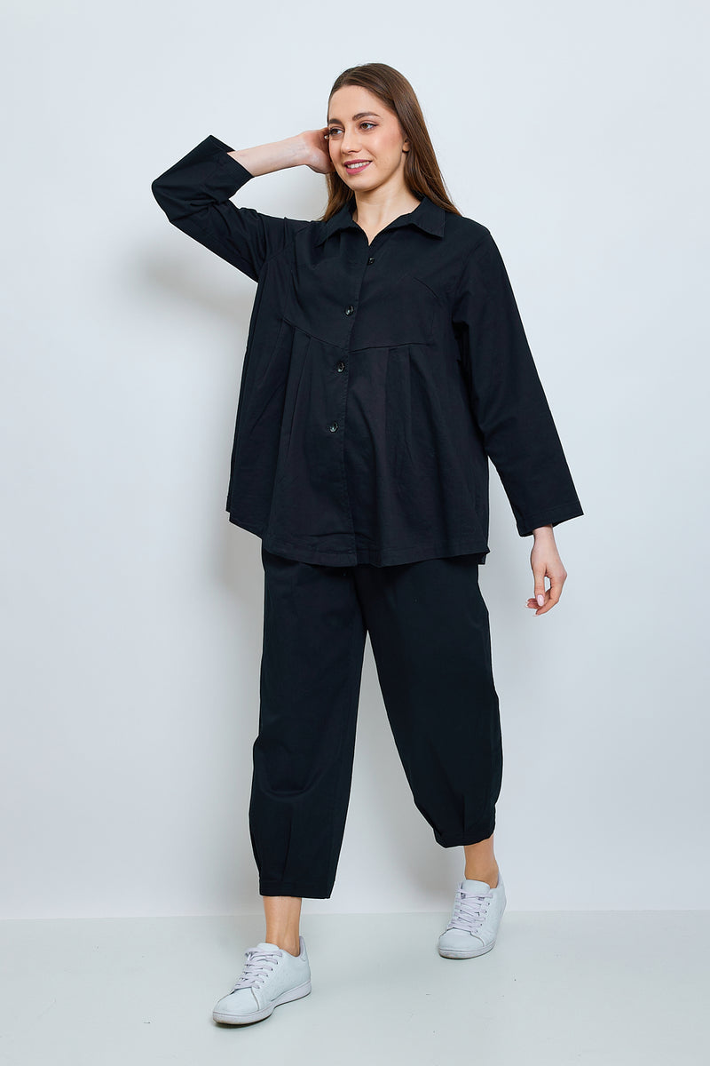 Chemise unie mi-volantée en coton