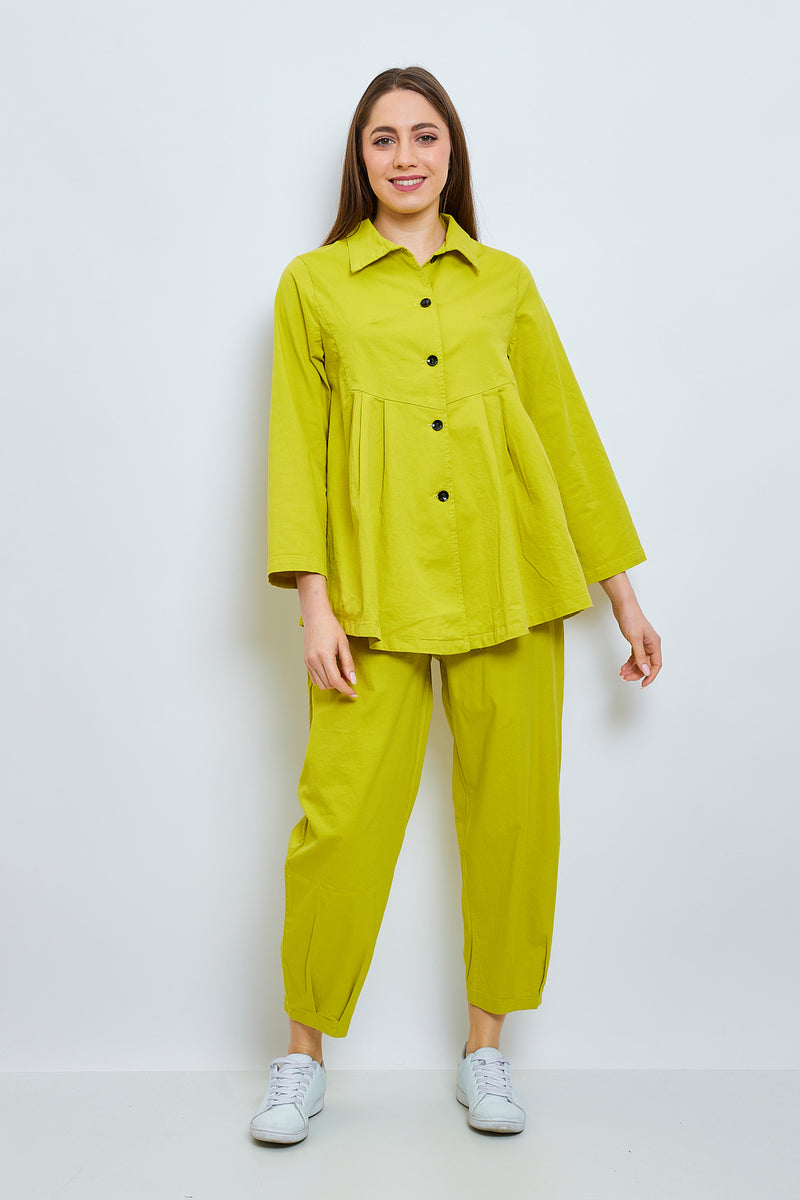 Chemise unie mi-volantée en coton