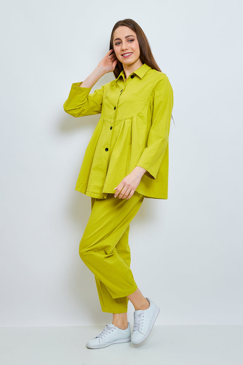 Chemise unie mi-volantée en coton