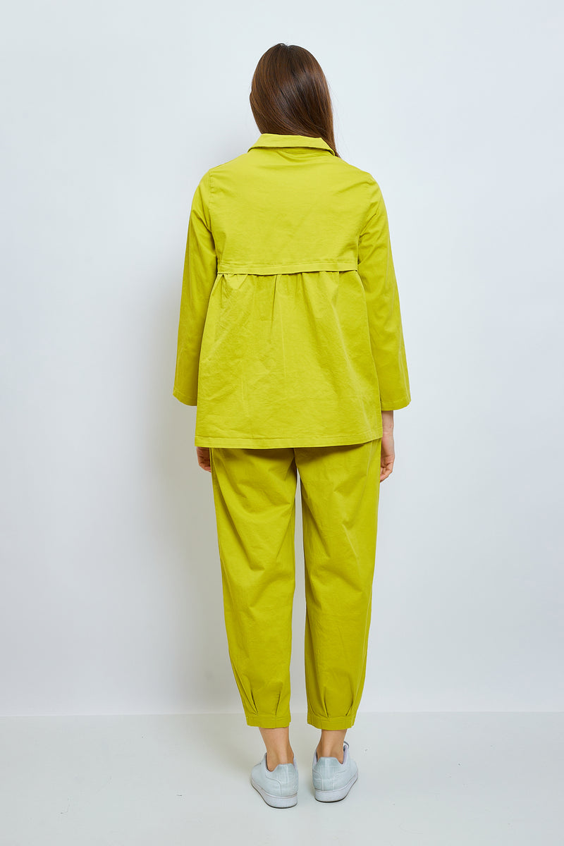 Chemise unie mi-volantée en coton