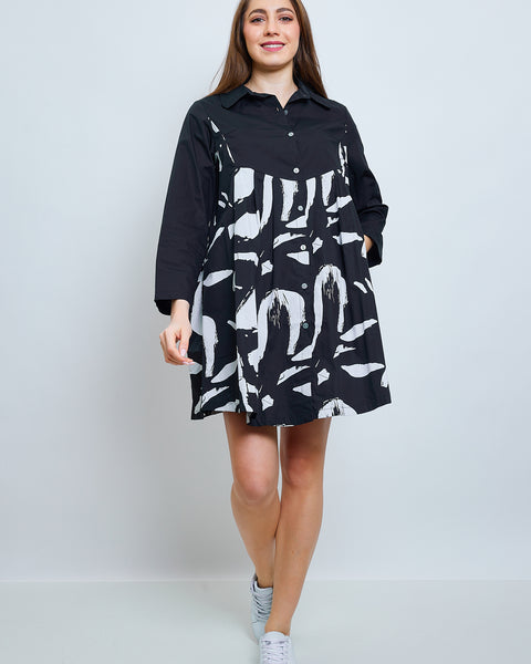 Chemise noire à motifs blancs