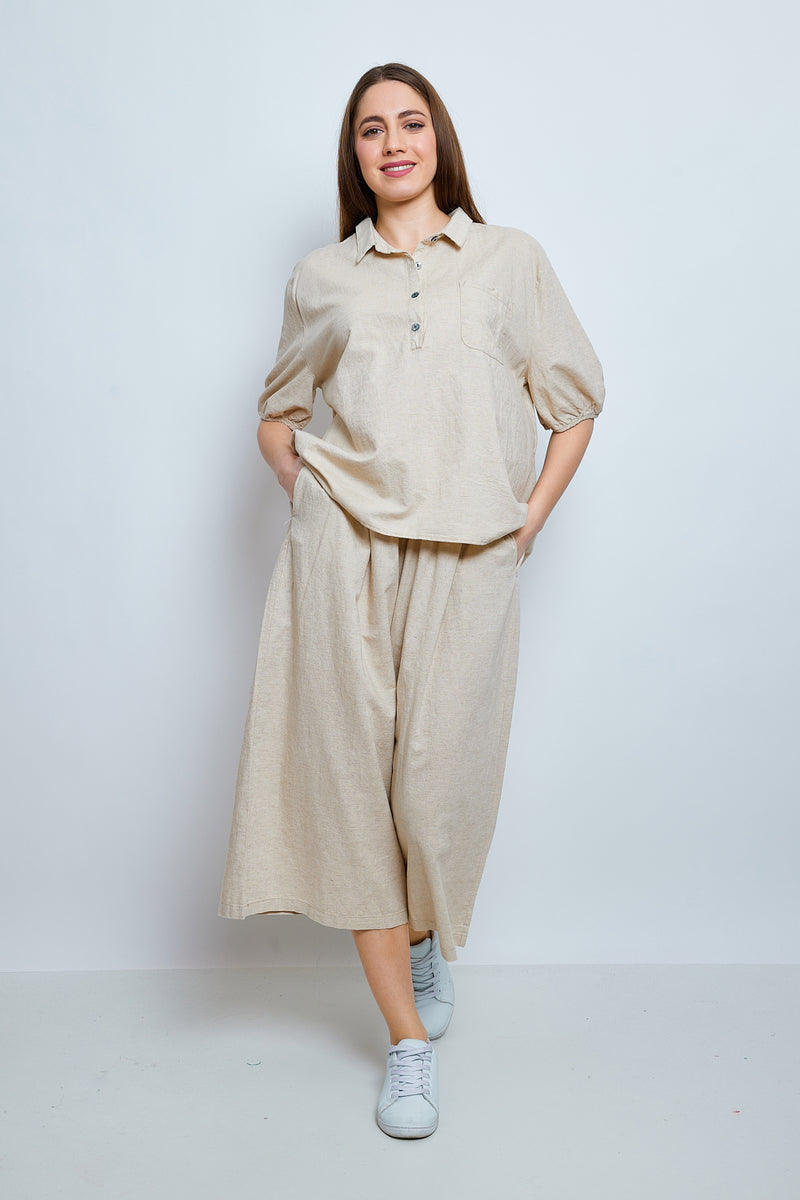 Haut avec boutons en lin et coton