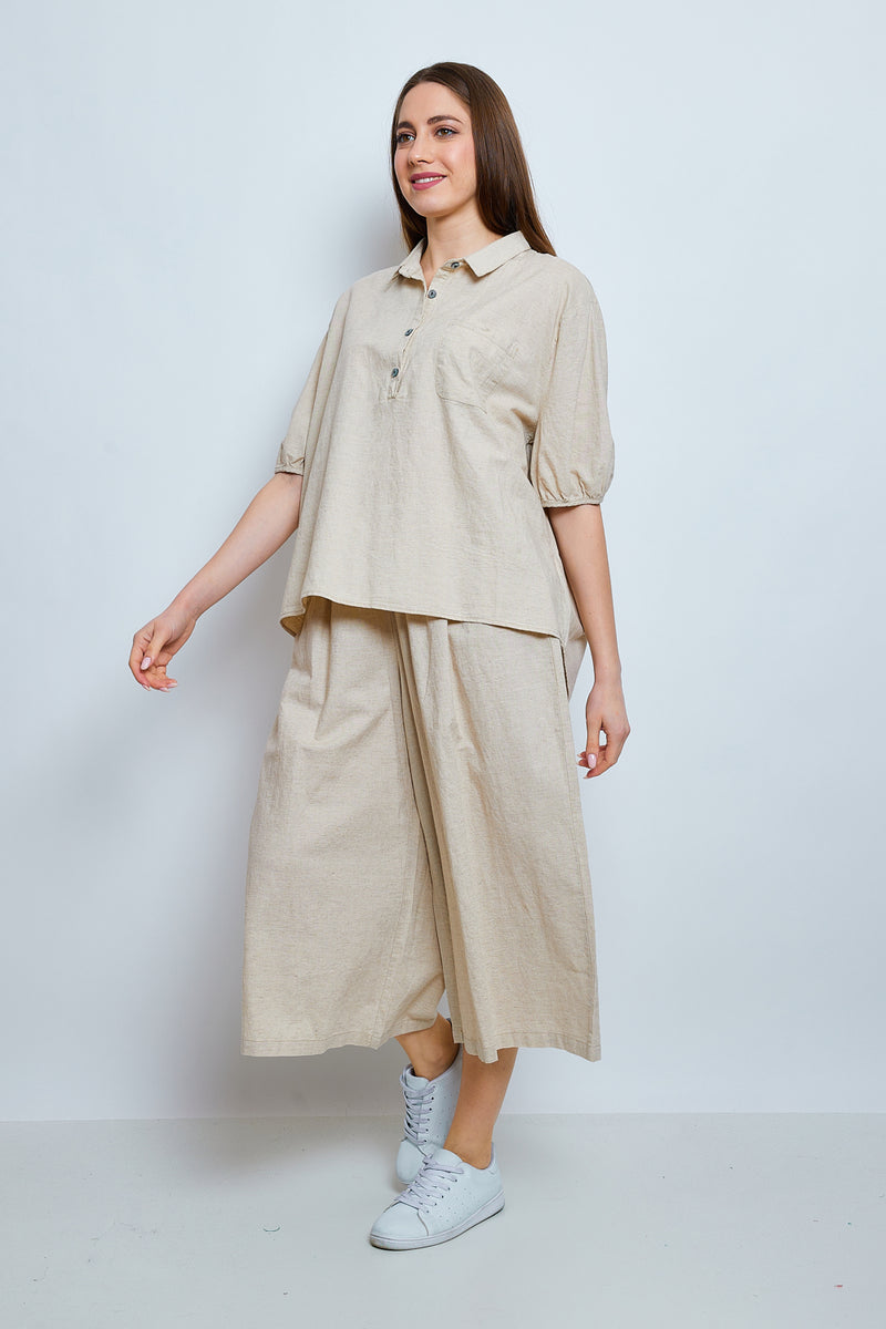 Haut avec boutons en lin et coton