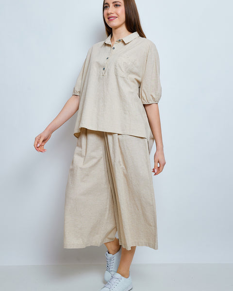 Haut avec boutons en lin et coton