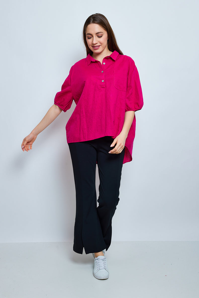 Haut avec boutons en lin et coton