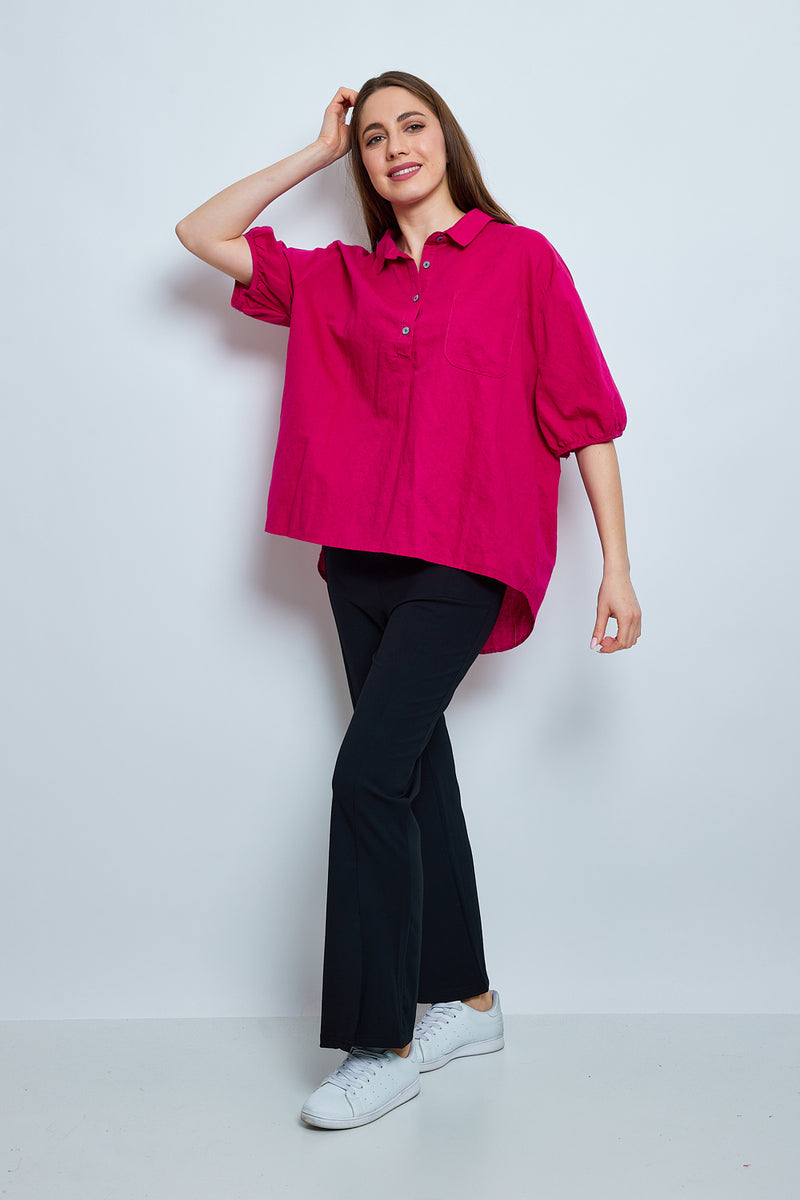 Haut avec boutons en lin et coton