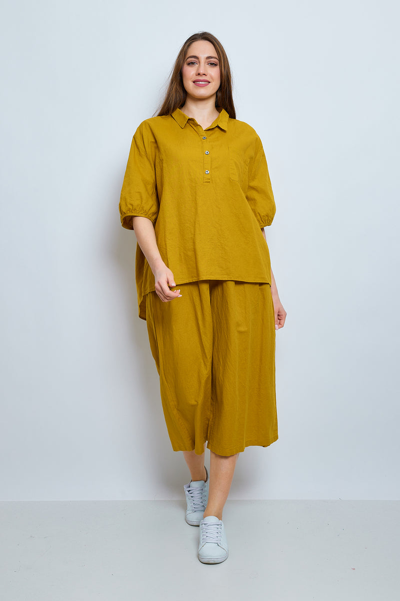 Haut avec boutons en lin et coton