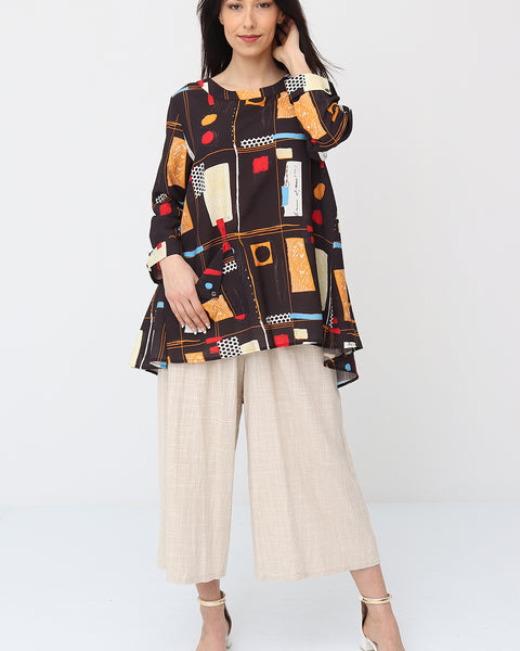 Blouse marron à formes géométriques