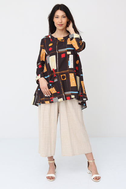 Brown blouse with geometric shapes