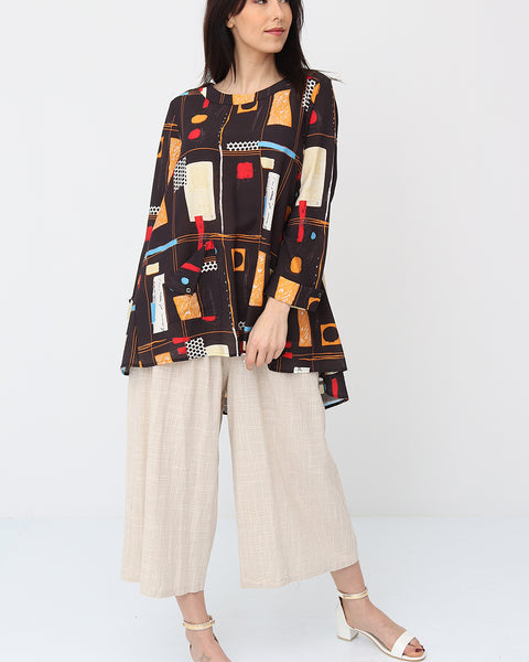 Blouse marron à formes géométriques